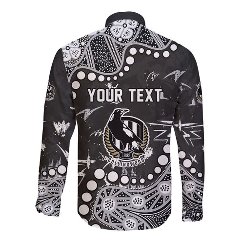 Personalized Collingwood Magpies Long Sleeve Button Shirt Aboriginal Pattern with Graffiti Style