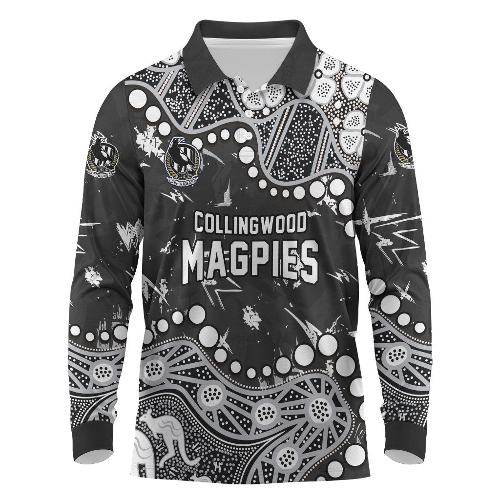 Personalized Collingwood Magpies Long Sleeve Polo Shirt Aboriginal Pattern with Graffiti Style