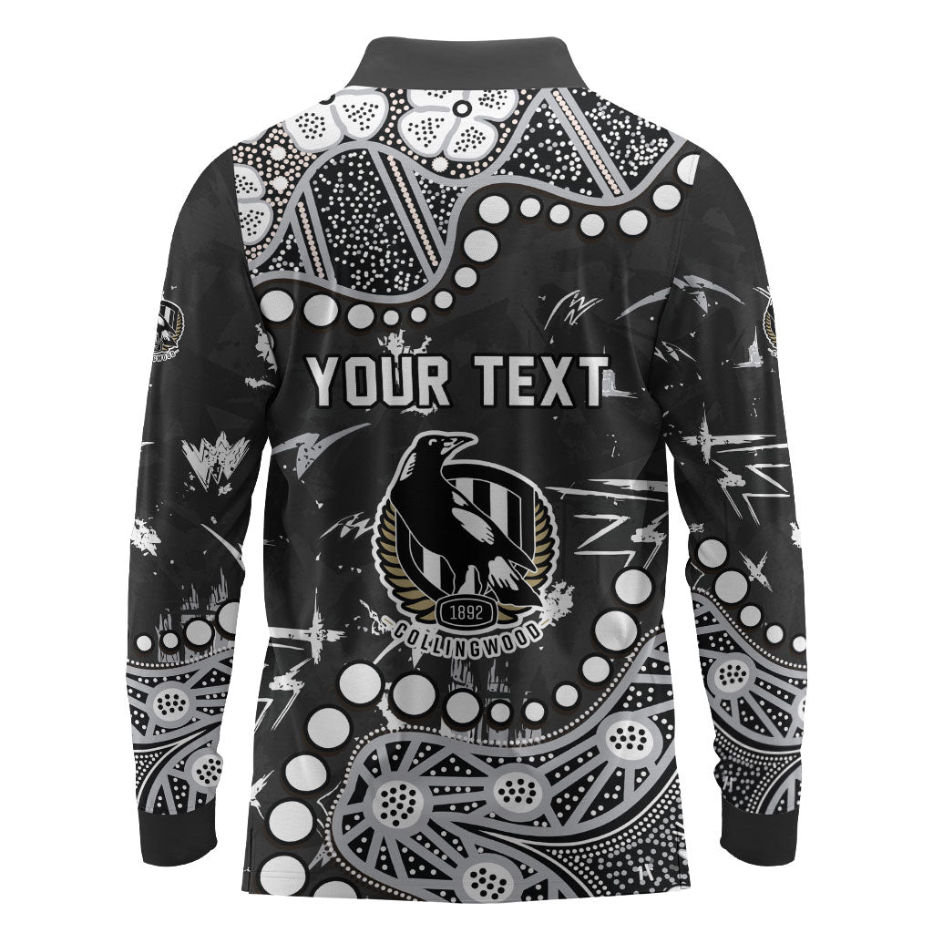 Personalized Collingwood Magpies Long Sleeve Polo Shirt Aboriginal Pattern with Graffiti Style