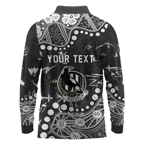 Personalized Collingwood Magpies Long Sleeve Polo Shirt Aboriginal Pattern with Graffiti Style