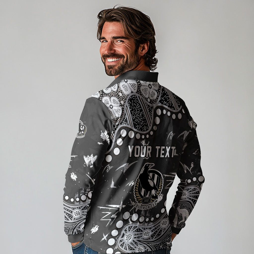Personalized Collingwood Magpies Long Sleeve Polo Shirt Aboriginal Pattern with Graffiti Style