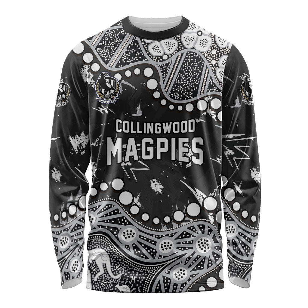 Personalized Collingwood Magpies Long Sleeve Shirt Aboriginal Pattern with Graffiti Style
