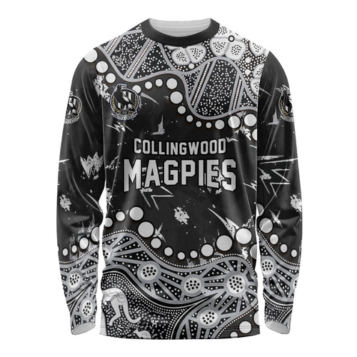 Personalized Collingwood Magpies Long Sleeve Shirt Aboriginal Pattern with Graffiti Style