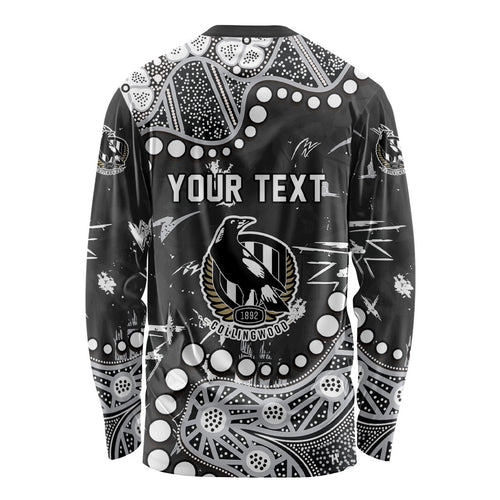 Personalized Collingwood Magpies Long Sleeve Shirt Aboriginal Pattern with Graffiti Style