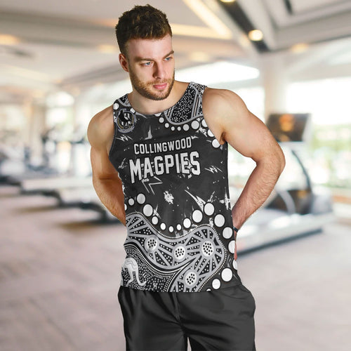 Personalized Collingwood Magpies Men Tank Top Aboriginal Pattern with Graffiti Style