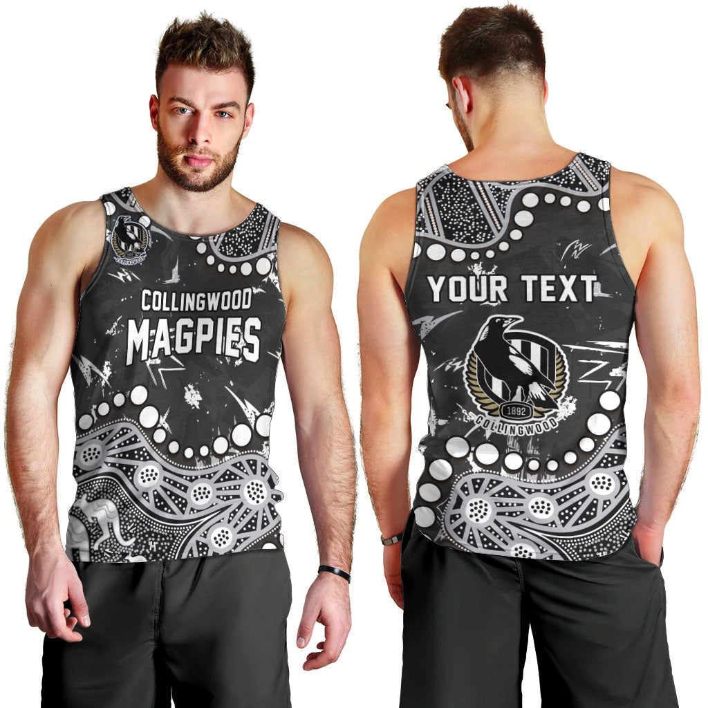 Personalized Collingwood Magpies Men Tank Top Aboriginal Pattern with Graffiti Style