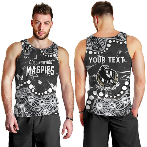 Personalized Collingwood Magpies Men Tank Top Aboriginal Pattern with Graffiti Style