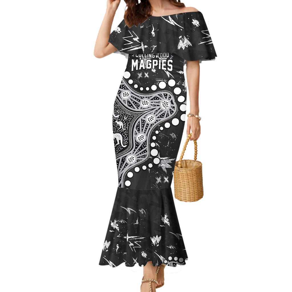 Personalized Collingwood Magpies Mermaid Dress Aboriginal Pattern with Graffiti Style