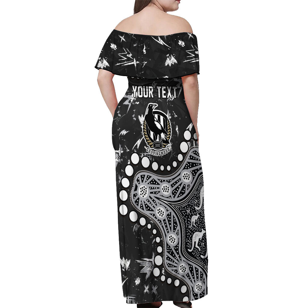 Personalized Collingwood Magpies Off Shoulder Maxi Dress Aboriginal Pattern with Graffiti Style