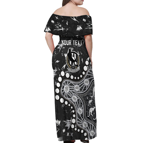 Personalized Collingwood Magpies Off Shoulder Maxi Dress Aboriginal Pattern with Graffiti Style