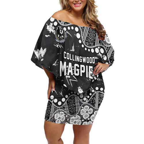 Personalized Collingwood Magpies Off Shoulder Short Dress Aboriginal Pattern with Graffiti Style