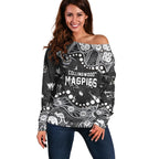 Personalized Collingwood Magpies Off Shoulder Sweater Aboriginal Pattern with Graffiti Style