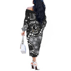 Personalized Collingwood Magpies Off The Shoulder Long Sleeve Dress Aboriginal Pattern with Graffiti Style
