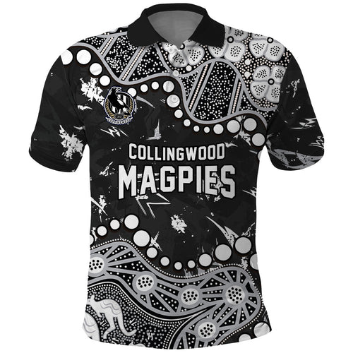 Personalized Collingwood Magpies Polo Shirt Aboriginal Pattern with Graffiti Style