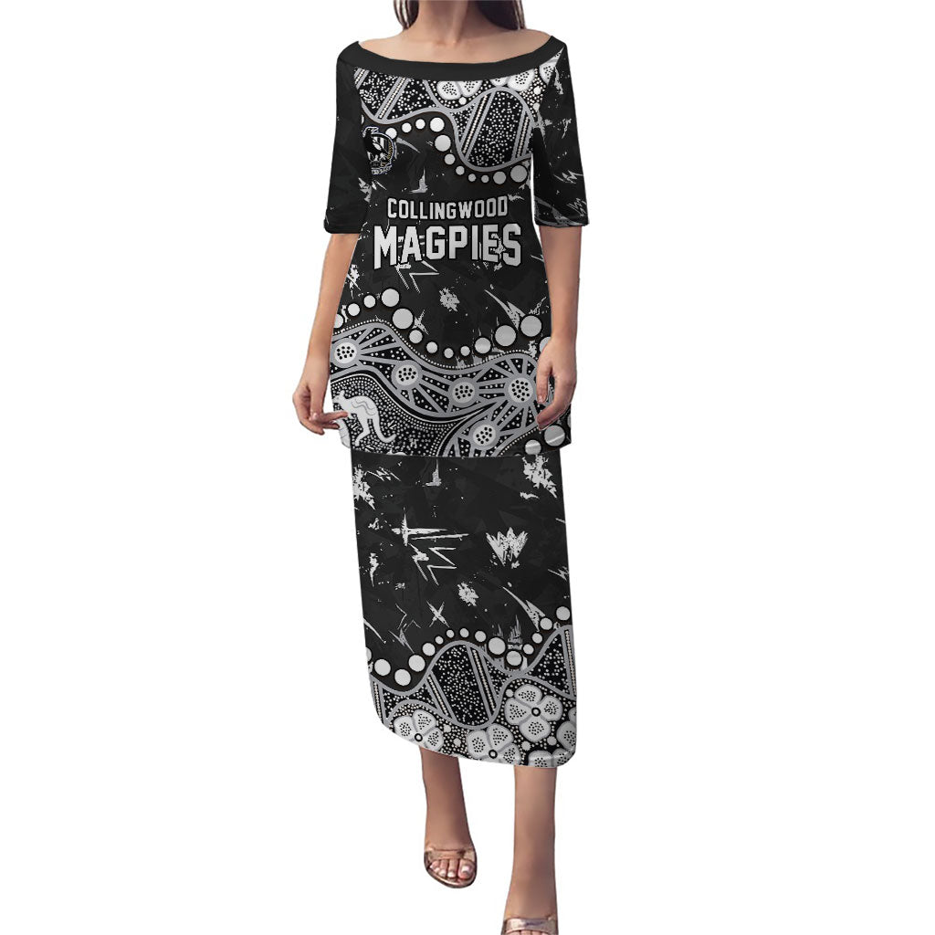 Personalized Collingwood Magpies Puletasi Aboriginal Pattern with Graffiti Style
