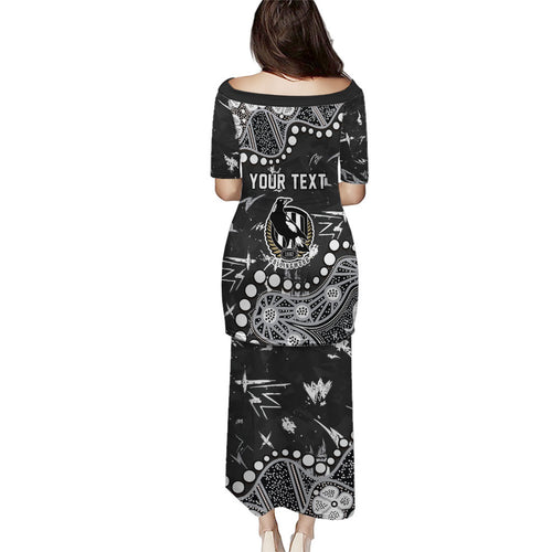 Personalized Collingwood Magpies Puletasi Aboriginal Pattern with Graffiti Style