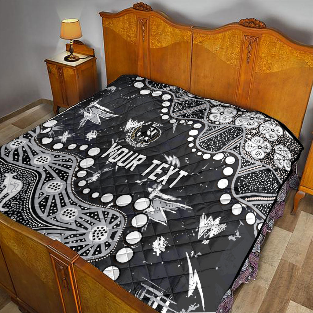 Personalized Collingwood Magpies Quilt Aboriginal Pattern with Graffiti Style