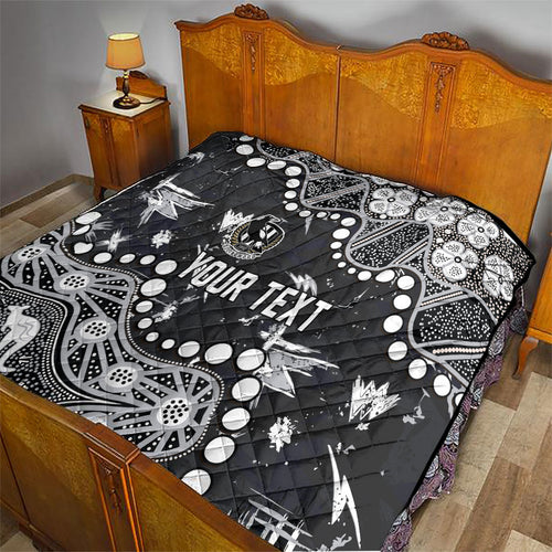 Personalized Collingwood Magpies Quilt Aboriginal Pattern with Graffiti Style