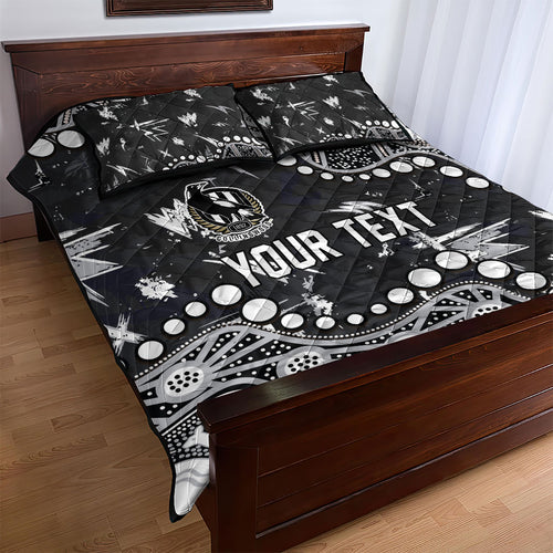 Personalized Collingwood Magpies Quilt Bed Set Aboriginal Pattern with Graffiti Style