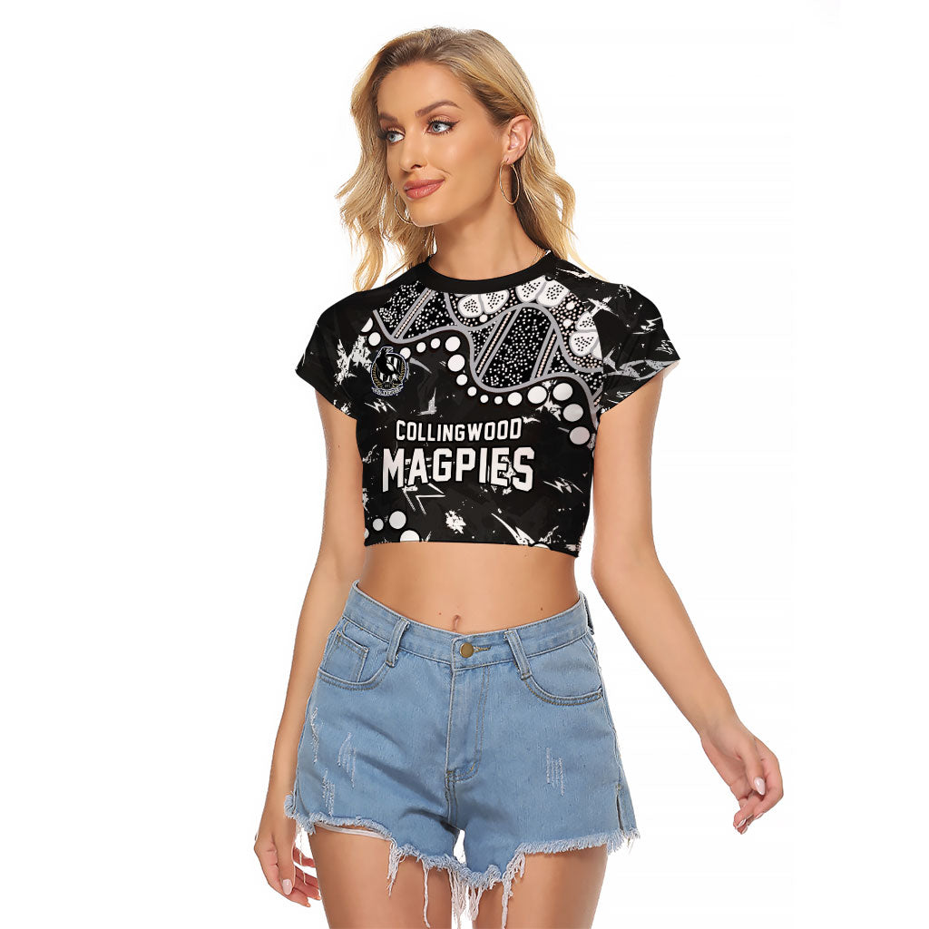 Personalized Collingwood Magpies Raglan Cropped T Shirt Aboriginal Pattern with Graffiti Style