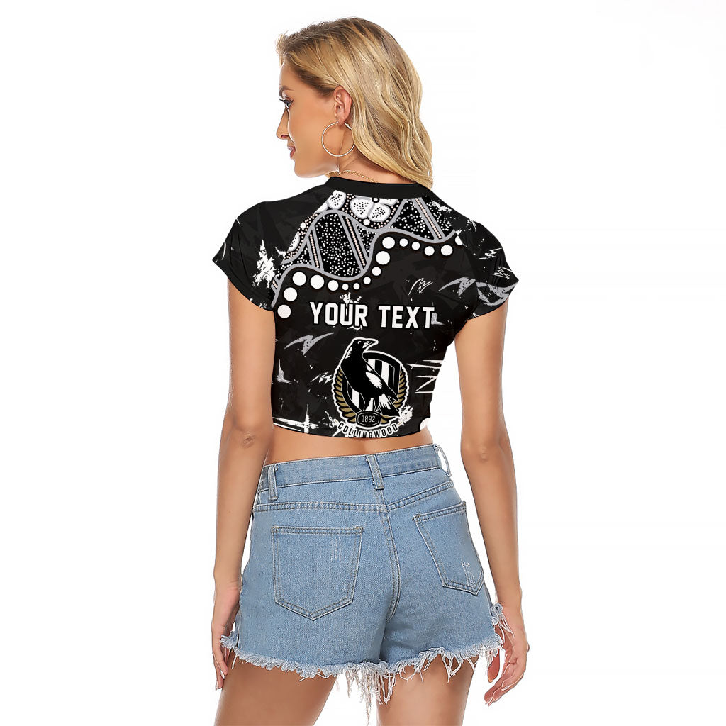 Personalized Collingwood Magpies Raglan Cropped T Shirt Aboriginal Pattern with Graffiti Style