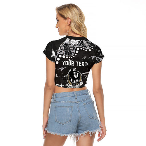 Personalized Collingwood Magpies Raglan Cropped T Shirt Aboriginal Pattern with Graffiti Style