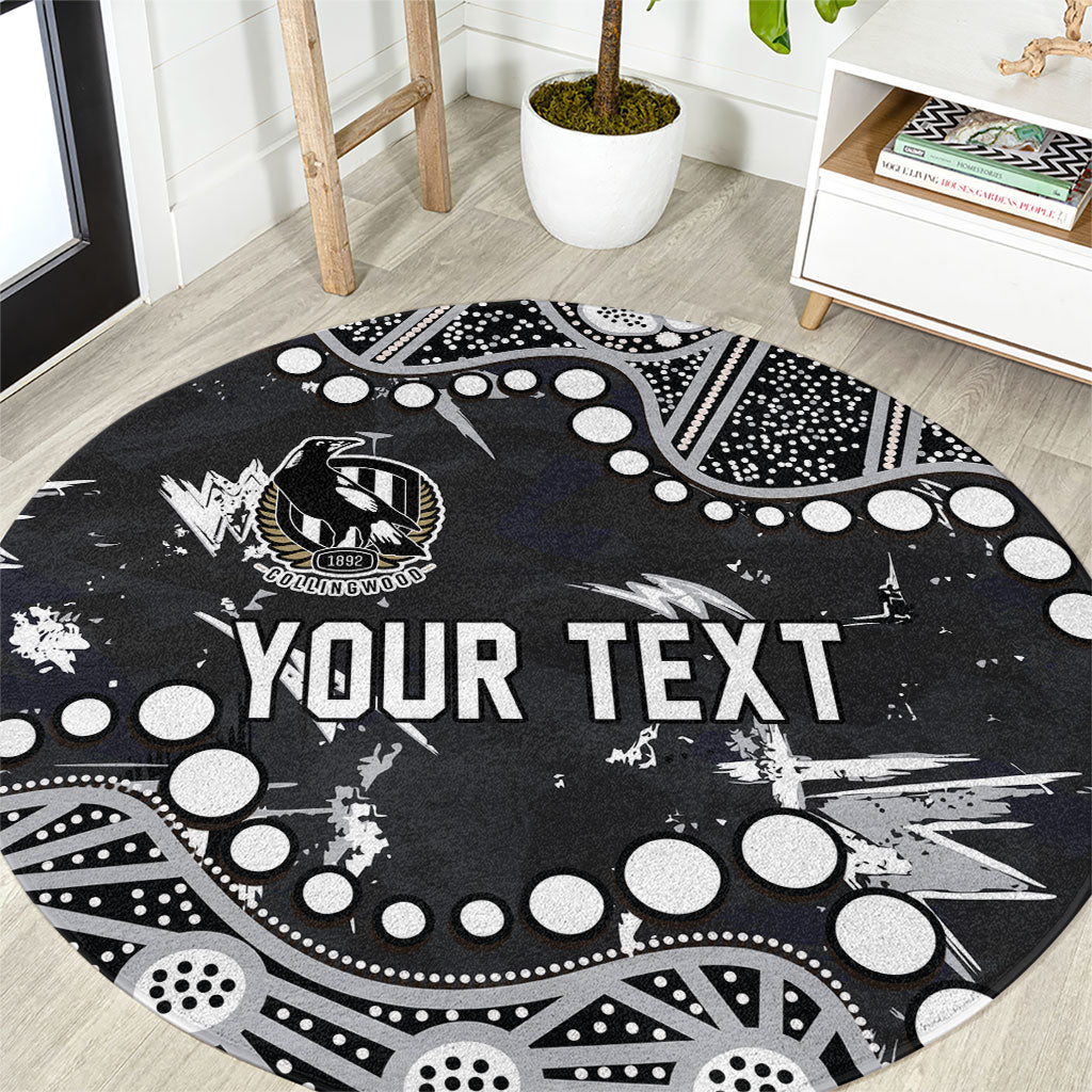 Personalized Collingwood Magpies Round Carpet Aboriginal Pattern with Graffiti Style