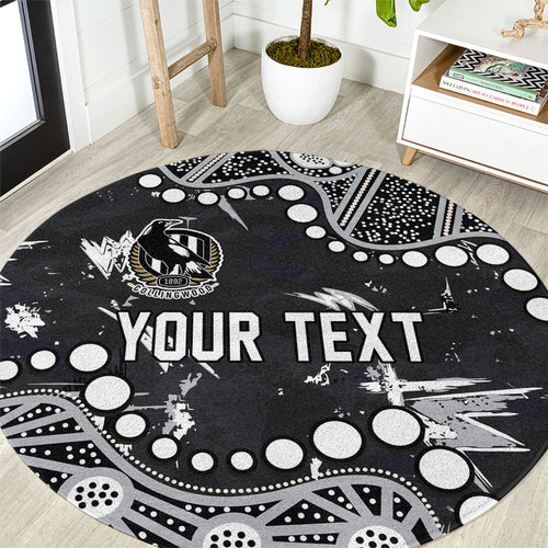 Personalized Collingwood Magpies Round Carpet Aboriginal Pattern with Graffiti Style