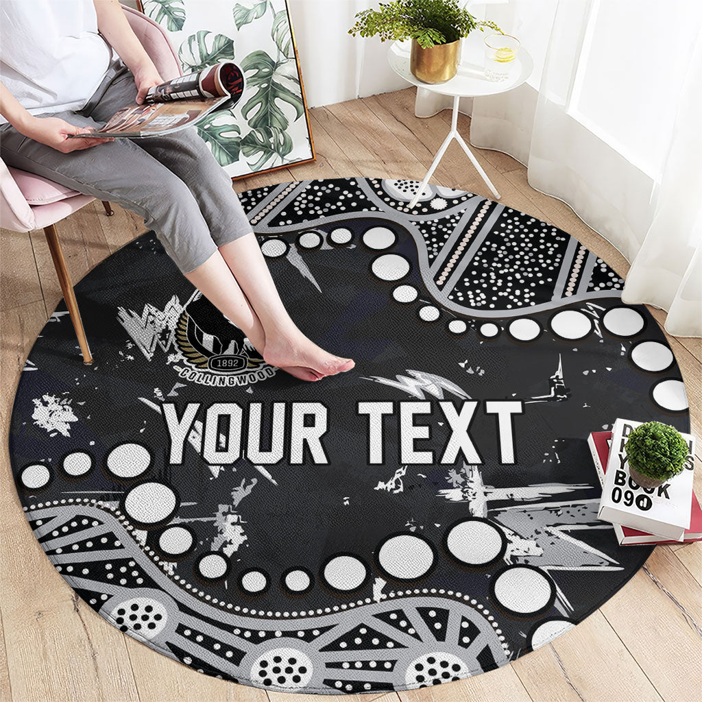 Personalized Collingwood Magpies Round Carpet Aboriginal Pattern with Graffiti Style
