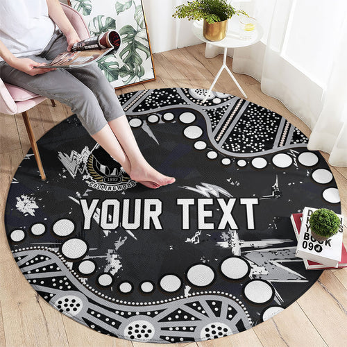Personalized Collingwood Magpies Round Carpet Aboriginal Pattern with Graffiti Style