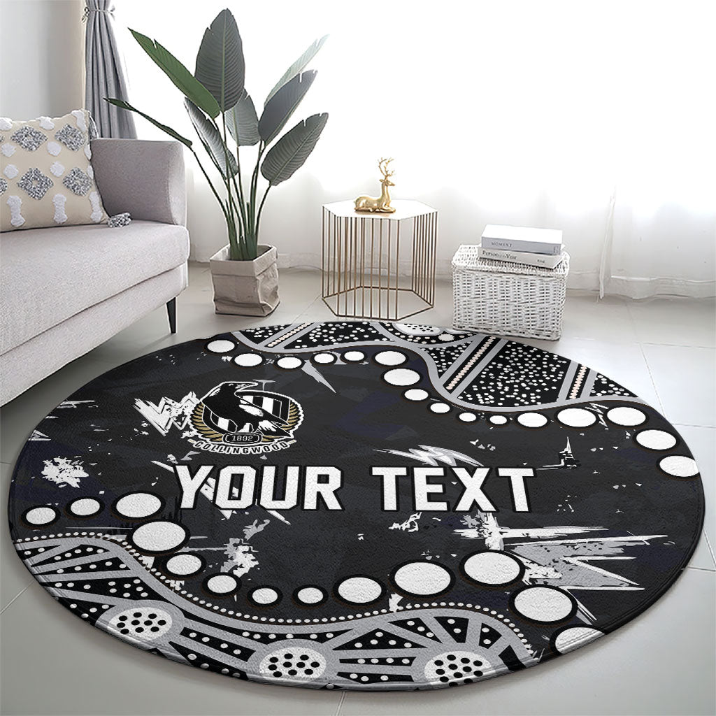Personalized Collingwood Magpies Round Carpet Aboriginal Pattern with Graffiti Style