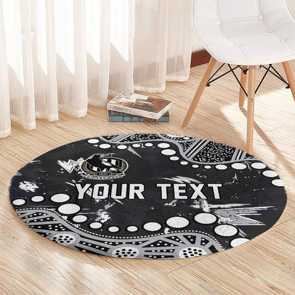 Personalized Collingwood Magpies Round Carpet Aboriginal Pattern with Graffiti Style
