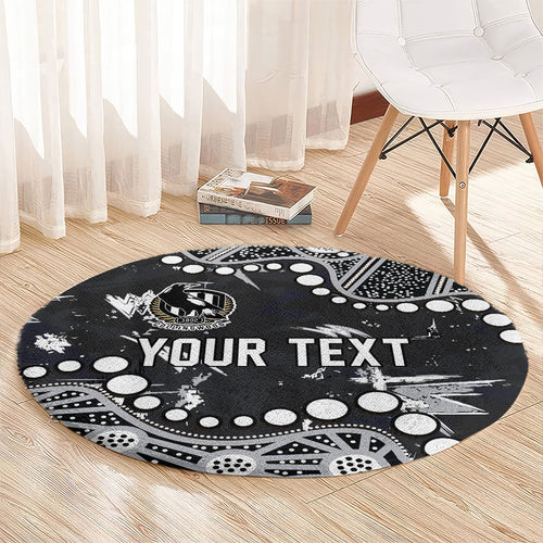 Personalized Collingwood Magpies Round Carpet Aboriginal Pattern with Graffiti Style