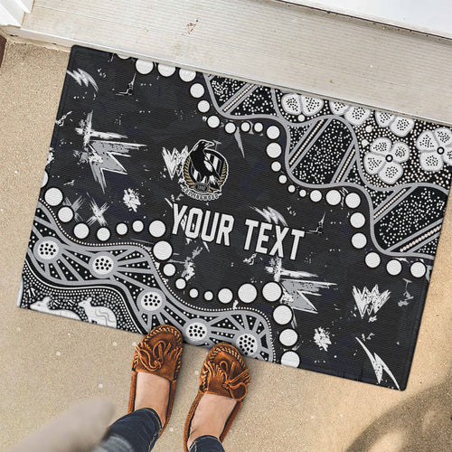 Personalized Collingwood Magpies Rubber Doormat Aboriginal Pattern with Graffiti Style