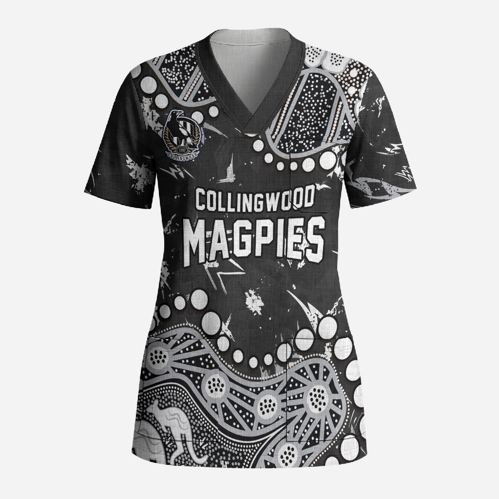 Personalized Collingwood Magpies Scrub Top Aboriginal Pattern with Graffiti Style
