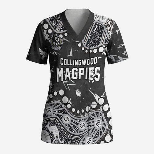 Personalized Collingwood Magpies Scrub Top Aboriginal Pattern with Graffiti Style