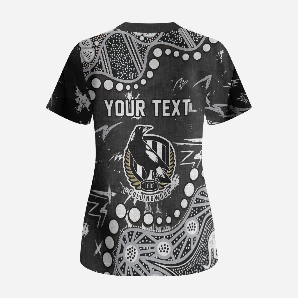 Personalized Collingwood Magpies Scrub Top Aboriginal Pattern with Graffiti Style