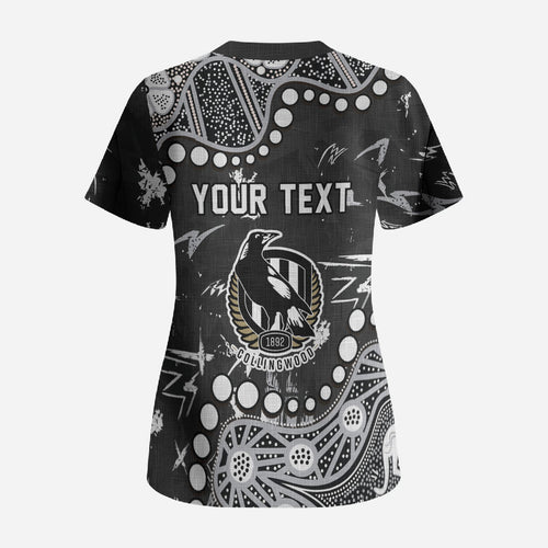 Personalized Collingwood Magpies Scrub Top Aboriginal Pattern with Graffiti Style