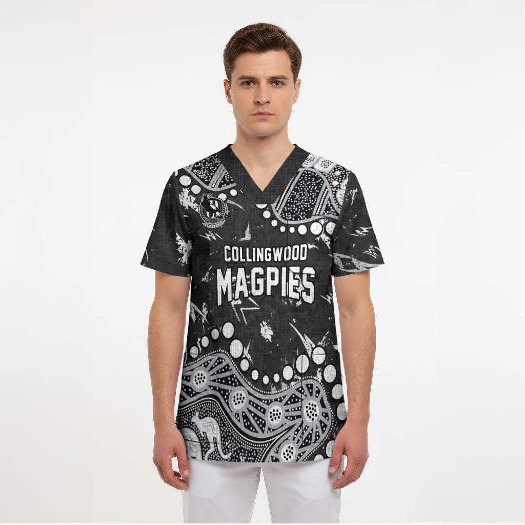 Personalized Collingwood Magpies Scrub Top Aboriginal Pattern with Graffiti Style