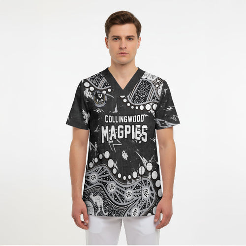 Personalized Collingwood Magpies Scrub Top Aboriginal Pattern with Graffiti Style