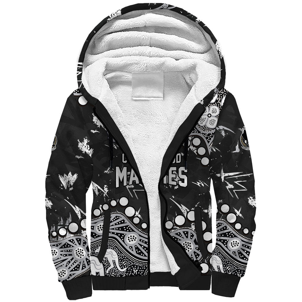 Personalized Collingwood Magpies Sherpa Hoodie Aboriginal Pattern with Graffiti Style