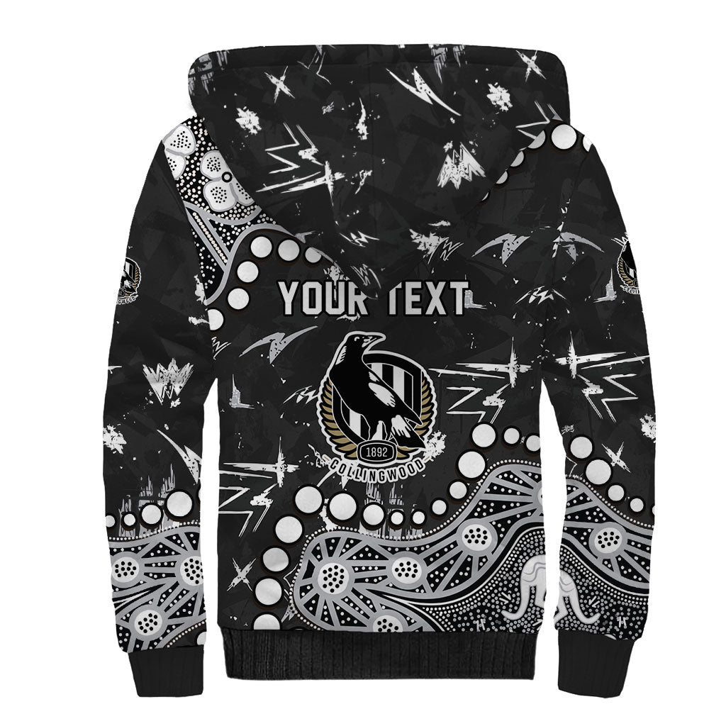 Personalized Collingwood Magpies Sherpa Hoodie Aboriginal Pattern with Graffiti Style
