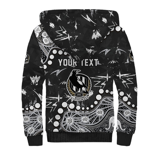 Personalized Collingwood Magpies Sherpa Hoodie Aboriginal Pattern with Graffiti Style