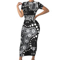 Personalized Collingwood Magpies Short Sleeve Bodycon Dress Aboriginal Pattern with Graffiti Style