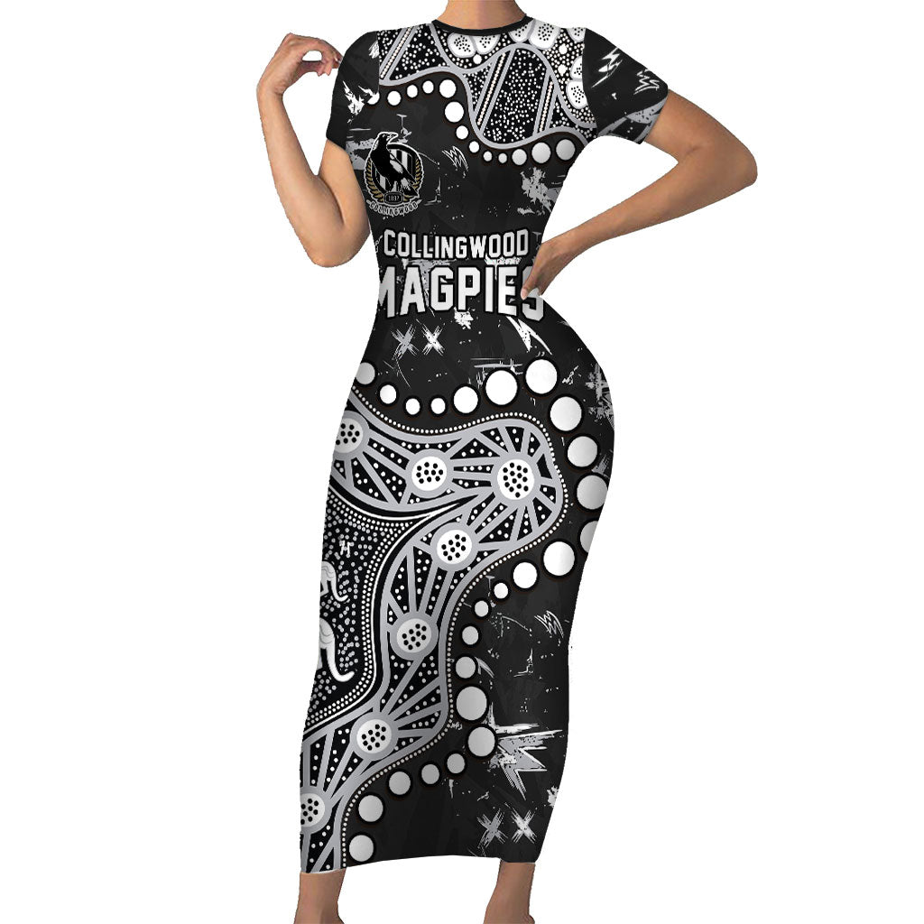 Personalized Collingwood Magpies Short Sleeve Bodycon Dress Aboriginal Pattern with Graffiti Style