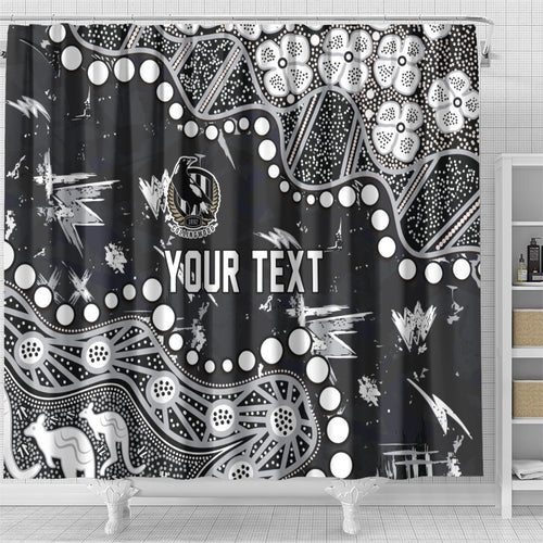 Personalized Collingwood Magpies Shower Curtain Aboriginal Pattern with Graffiti Style