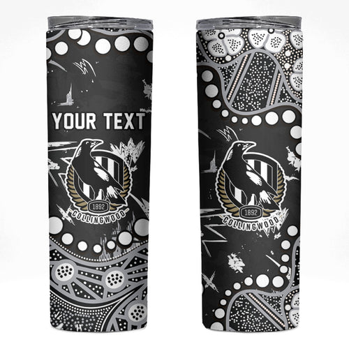 Personalized Collingwood Magpies Skinny Tumbler Aboriginal Pattern with Graffiti Style