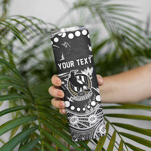 Personalized Collingwood Magpies Skinny Tumbler Aboriginal Pattern with Graffiti Style