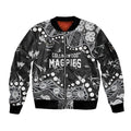 Personalized Collingwood Magpies Sleeve Zip Bomber Jacket Aboriginal Pattern with Graffiti Style