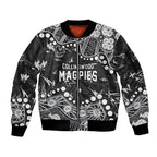 Personalized Collingwood Magpies Sleeve Zip Bomber Jacket Aboriginal Pattern with Graffiti Style